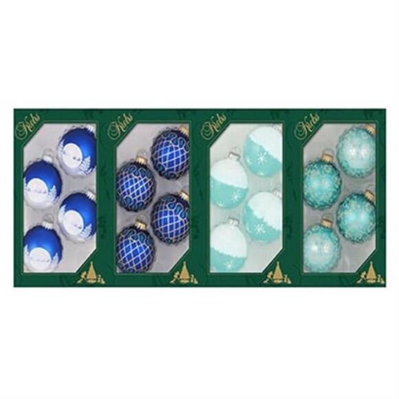 2 5/8" Light Blue Glass Balls with Floral Christmas Ball Ornaments by Chrismtas